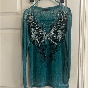 Affliction Women's Teal Long Sleeve Top